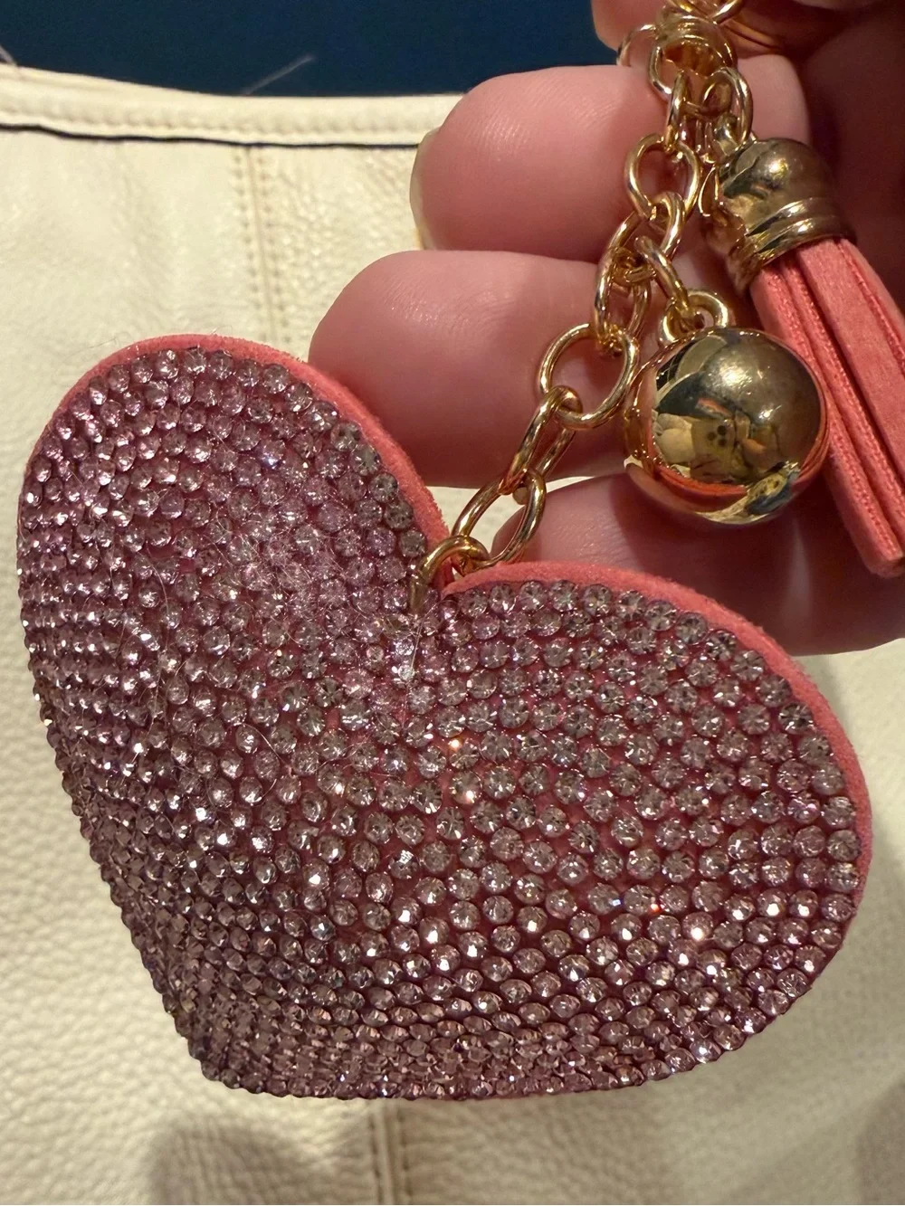 Sparkling Pink Heart Keychain Charm with Tassel